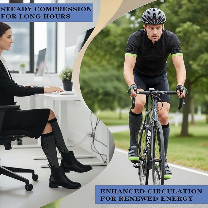 Sooverki Copper Compression Socks for Men & Women 8 Pack 15-20mmHg - Knee High Stockings Best Support for Running Athletic