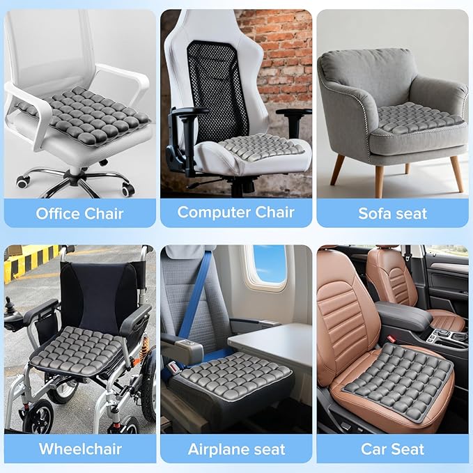Sondour Travel Seat Cushion, Airplane Cushion Long Flight, Airplane Gadgets Inflatable Seat Cushions, Portable Airline Cushion With Air Pump, Wheelchair Cushions; Pressure Relief Seat Cushion - Grey