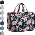 Everfun Hanging Toiletry Bag for Travel, 12x9x4.5 inch Large Capacity Cosmetic Organizer with Leakproof Wet/Dry Compartment, Waterproof Dopp Kit Toiletries Bag for Women Black Floral