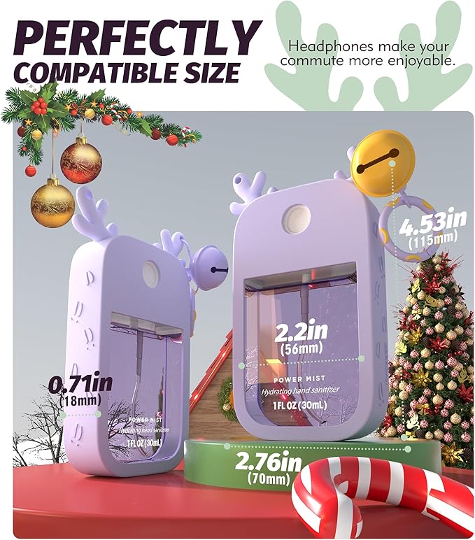 Sonnorel 1 Pack Elk Silicone Case Compatible with Touchland Hand Sanitizer Spray (Fit for 1 FL OZ/30 mL Ver), Portable keychain, Small Bell, Cute Deer Antlers (Purple)