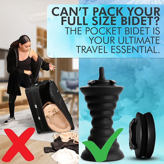 The Pocket Bidet®: Portable Travel Bidet with Collapsible & Ergonomic Design, Easy to Spray, Flying Saucer Bidet for Men, Pregnant Women, Camping, Outdoors, Fits in a Purse or Bag (Black, 500 ml)