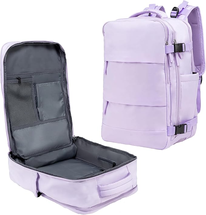 Carrywell (Not Made In China) Travel Backpack Airline Approved, Carry-On Underseat, Holds 15.6 or 16 Inch Laptop, Personal Item Bag with Shoe Compartment For Men Women, Lavender 30l
