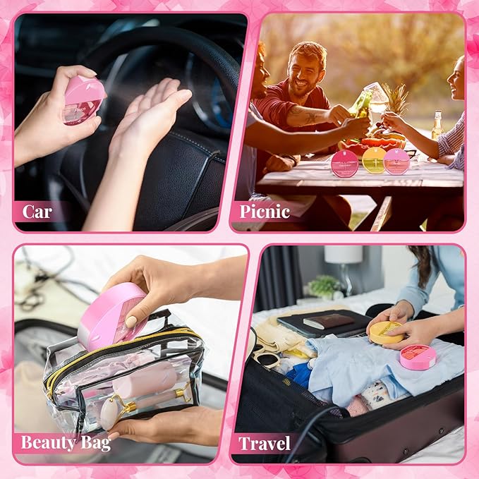 Set of 3 Power Mist Hydrating Hand Sanitizer Spray Travel Size Moisturizing Hand Sanitizer 1.2 Fl. oz Compact Round Spray Bottle Vanilla Peach Watermelon for Women Mother's Day Mom Gifts
