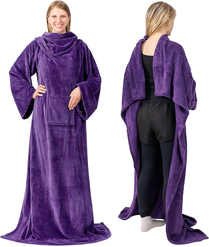PAVILIA Wearable Blanket with Sleeves for Adult Women Men, Cozy Fleece Warm Wrap Throw with Arms, Gifts for Christmas, Wife