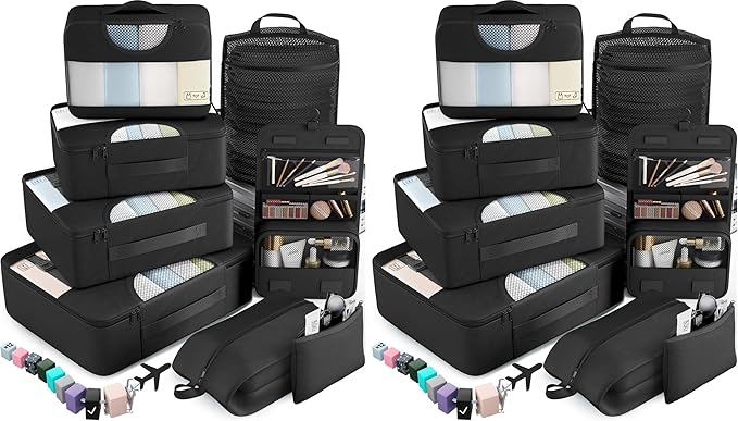 Veken 10 Set/8 Set Packing Cube for Travel Essential,Suitcase Organizer Bag in 4 Sizes,Carry-On Luggage Accessories with Laundry&Toiletry Bag, Airplane Must-Have,Road Trip&Camp Gift for Men(Pack of 2)