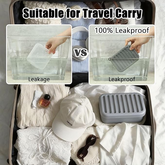 Silicone Leak-Proof Travel Soap Case, Portable Soap Container with Removable Draining Pad, Compact Soap Box for Travel, Gym, Camping, Bathroom(Dark Gray)