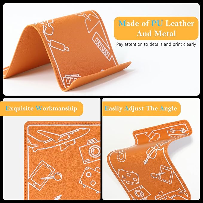 Adjustable Angle Phone Stand Tablet Holder, Sturdy Universal for All Smartphones - Foldable Portable for Desk, Travel, Home, Kitchen, Bed, Treadmill, Airplane, Orange