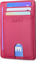 Buffway Slim Minimalist Front Pocket RFID Blocking Leather Wallets for Men and Women - Lichee Red