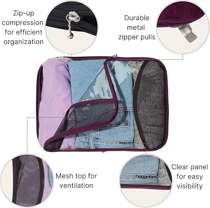 Baggallini Compression Cube 3-piece set - Lightweight Compression Packing Cubes for Travel