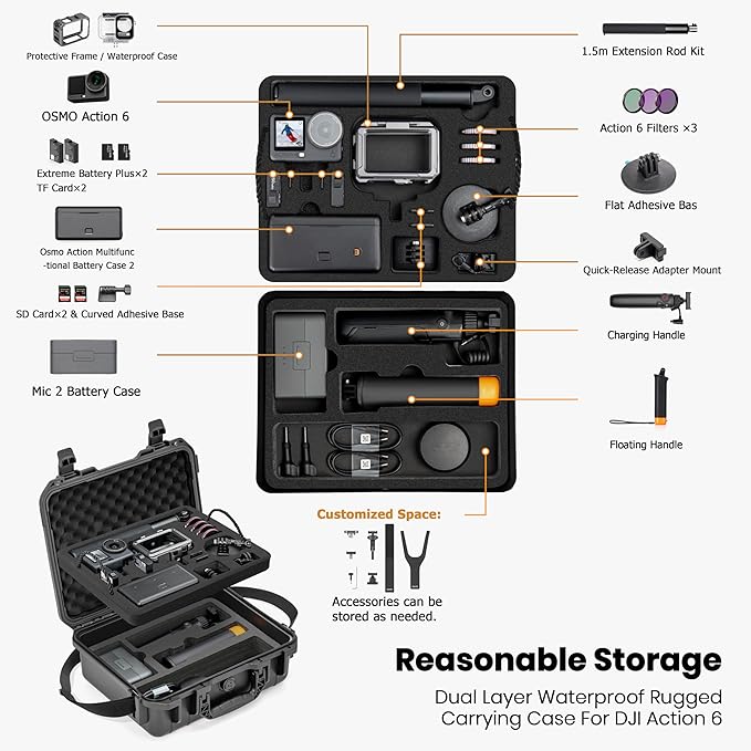 STARTRC PHOTO Action 6 Case Waterproof Hard Dual Layer Case For DJI Osmo Action 6 Accessories,Travel Carry Bag Protective