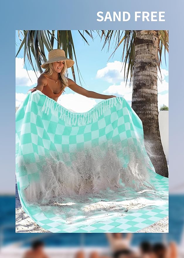 Antfuny Giant Beach Towel Blanket Autumn Outing Stuff for Women & Men Road Trip Camping Gear Ship Cruise Gear Must Haves Extra Large XXL Aqua Plain Pattern Airplane Accessories Travel Gadgets
