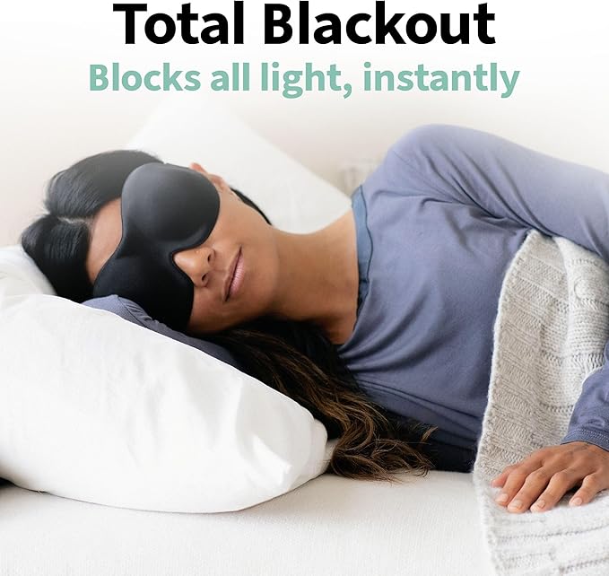 Nidra Contoured Sleep Mask for Side Sleepers – Zero Pressure Fit, Light Blocking Eye Shade for Sleeping & Travel – Black, Standard Size