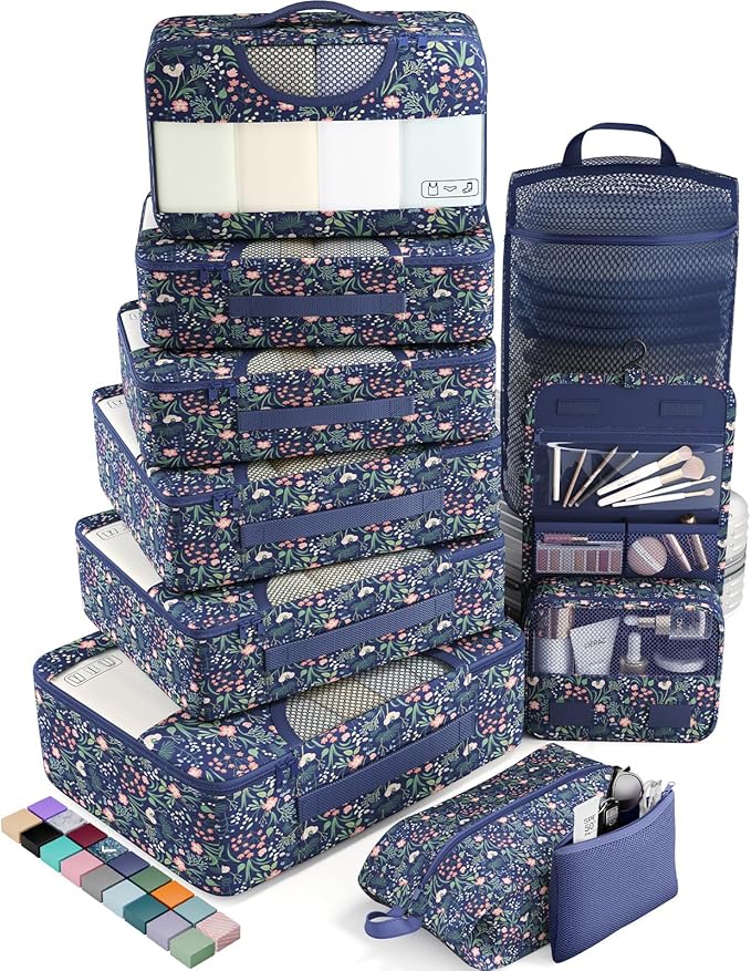 Veken 10 Set Packing Cubes for Travel Essentials, Suitcase Organizer Bags in 4 Sizes, Carry-On Luggage Accessories with Large Laundry Bag & Passport Holder, Must-Have for Airplane, Road Trip & Camping