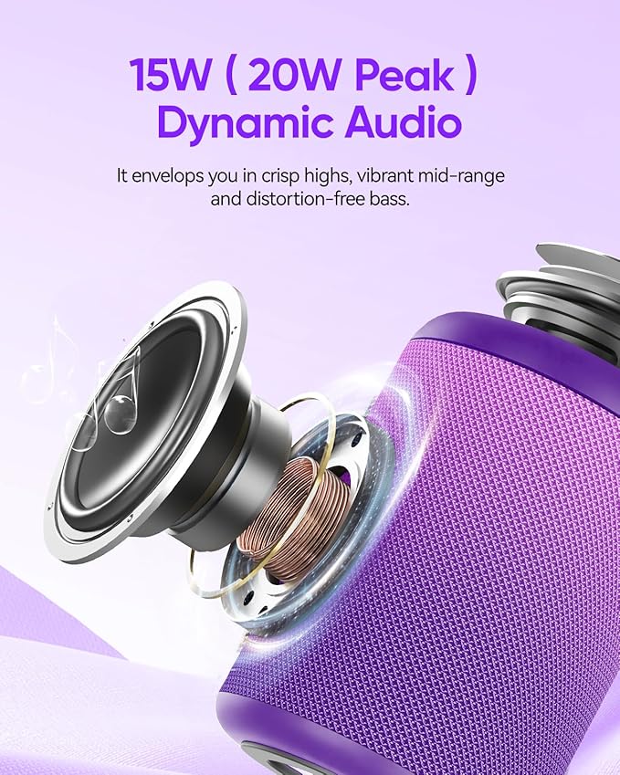 Portable Bluetooth Speaker Beach Essentials: Powerful Crystal Clear Sound/Dynamic Light/IPX5 Waterproof/All Day Playtime/Wireless BT 5.3/TWS Paring, Mom Gifts, Outdoor|Travel|Camping|Pool Accessories