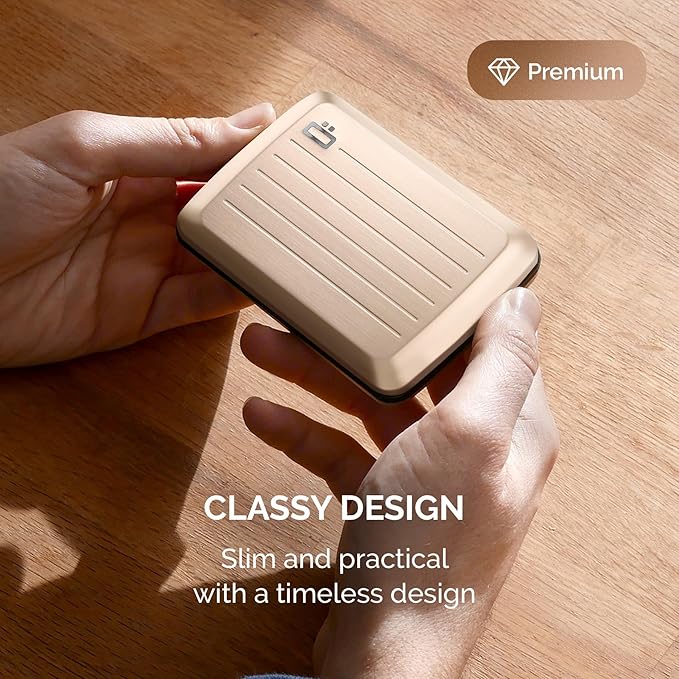 ÖGON -DESIGNS- Aluminum card holder with metal lock, RFID protection against fraud and demagnetization, compact wallet, Smart Case OSLO model