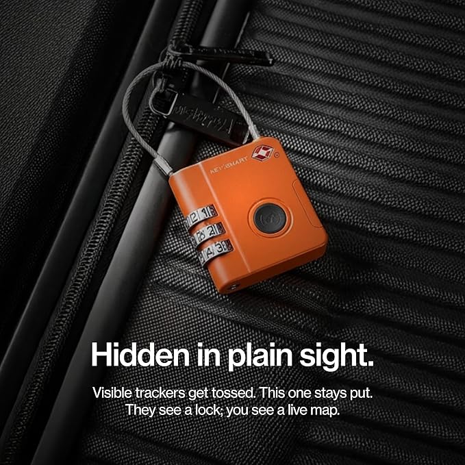 KeySmart SmartLock Tracking Luggage Locks, TSA Locks for Luggage, Combination Lock Compatible with Apple Find My App, Best Travel Essentials, Replaceable Non-Rechargeable Battery (Orange 1 Pack)