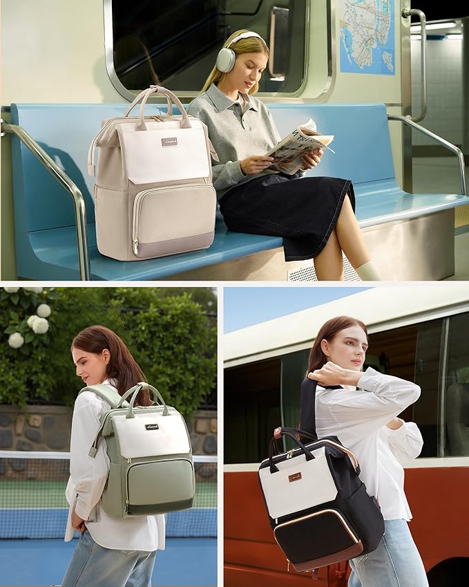 LOVEVOOK Laptop Backpack for Women with Giant Tumbler Holder Pocket, 17 inch Travel Work Backpack Purse for Nurse Teacher, Waterproof School Bag College Bookbag Cute Casual Daypack for Girls Khaki