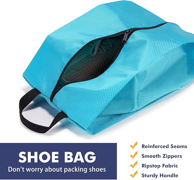 NiHome Compression Packing Cube 6PCS Set Expandable Travel Bag Luggage Organizers Electronic Cable Cord Charger Organizer Drawstring Bag for Trip Home Storage Travel Gear Accessories (Blue/Black/Grey)