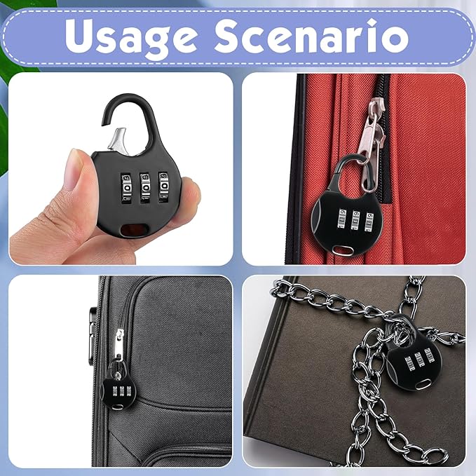 Moxweyeni 10 Pcs Digit Combinations Padlock Safe Cipher Lock Mini Combination Resettable Number for Suitcases Luggage Briefcases Computer Bags(Cute Style,Black)