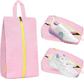 SelfTek Smell Proof Travel Shoe Bags for Women - Cleat Bags for Sports, Water-Resistant Travel Shoe Organizer with Active Carbon Fabric, Lightweight Gol-f soccer cleats Shoe Bag- Pink