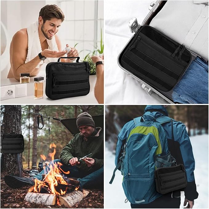 SUNRISING Tactical Travel Toiletry Bag for Men and Women, Hanging Travel Toiletry Organizer Dopp Kit, Toiletries Shaving Hygiene Bathroom Bag,Men's Toiletry Bag for Short Trips Camping - Black