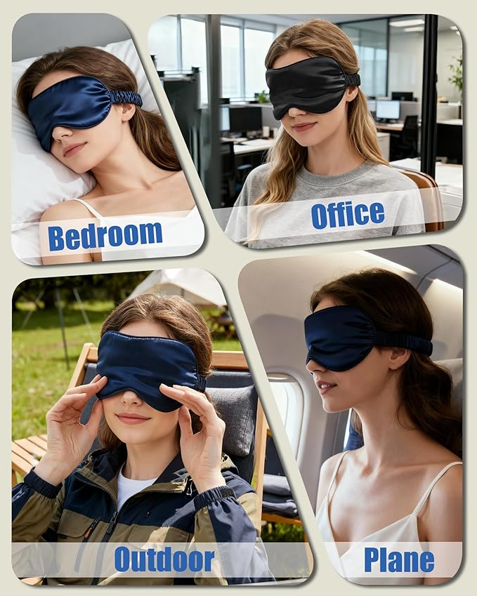 Pack of 2 Sleep Masks for Men and Women, Light Blocking Sleeping Mask with Adjustable Strap, Comfortable Soft Blindfold Ideal for Travel, Aeroplane Nap