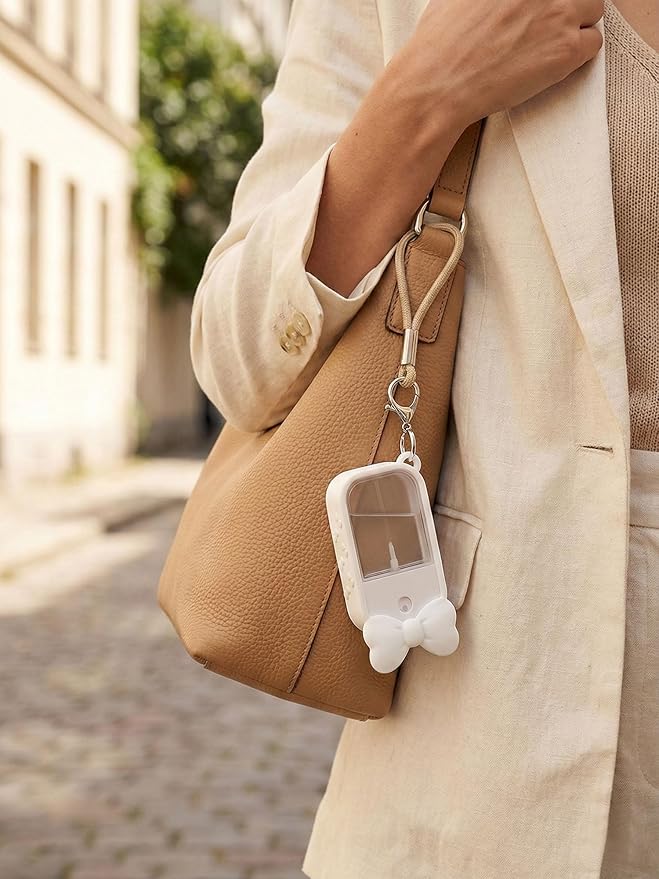 Silicone Bow Case Compatible with Touchland Hand Sanitizer Spray 1 oz (30 mL), Cute Holder with Keychain Clip, Gift for Girls