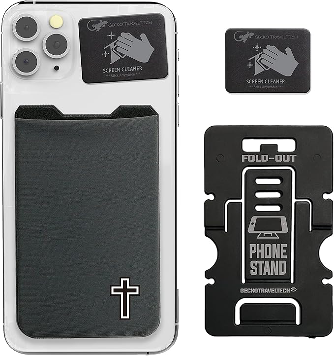 Phone Wallet - Adhesive Card Holder - Cell Phone Pouch - Stick on Lycra Pocket by Gecko - Carry Credit Cards and Cash