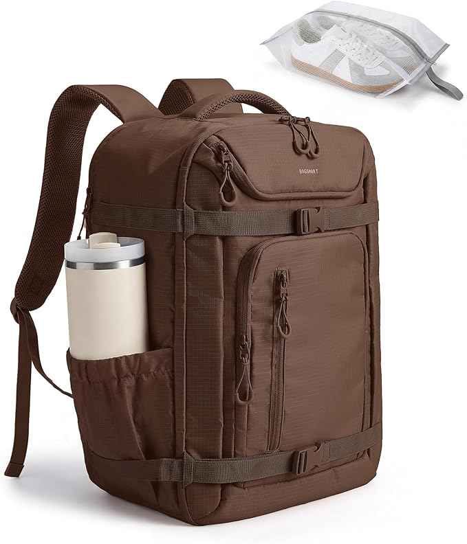 BAGSMART 40L Travel Backpack for Women & Men Fits 17-Inch Laptop, Airline Approved Carry On Backpack with Wet Pocket & Shoe Pouch, Water-Resistant Personal Item Travel Bag, Coffee