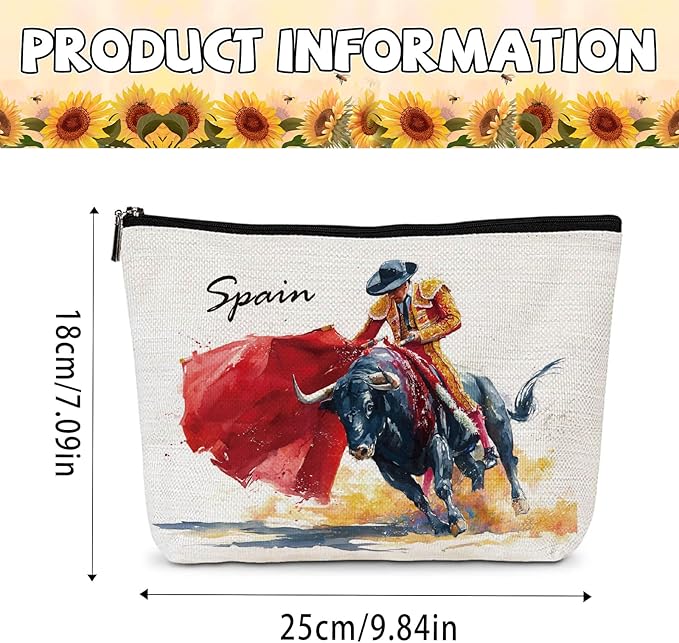Spain Souvenirs Makeup Bag - Spain Gifts Waterproof Cosmetic Bags Travel Must Haves Portable Toiletry Organizer Pouch Party Birthday Graduation Gift for Women Daughter Mom Friends Classmates