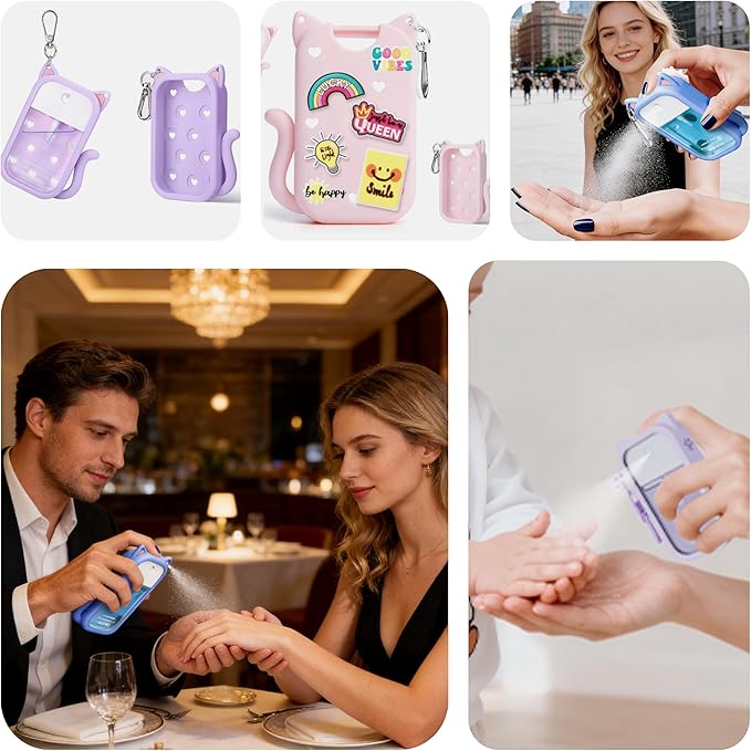 Silicone Case for Touchland Hand Sanitizer Spray, Compatible with Touchland 1 FL OZ/30ML with Keychain & 6 Charms, Cute Hand Sanitizer Travel Accessories, Mothers Day Gifts(Blue)