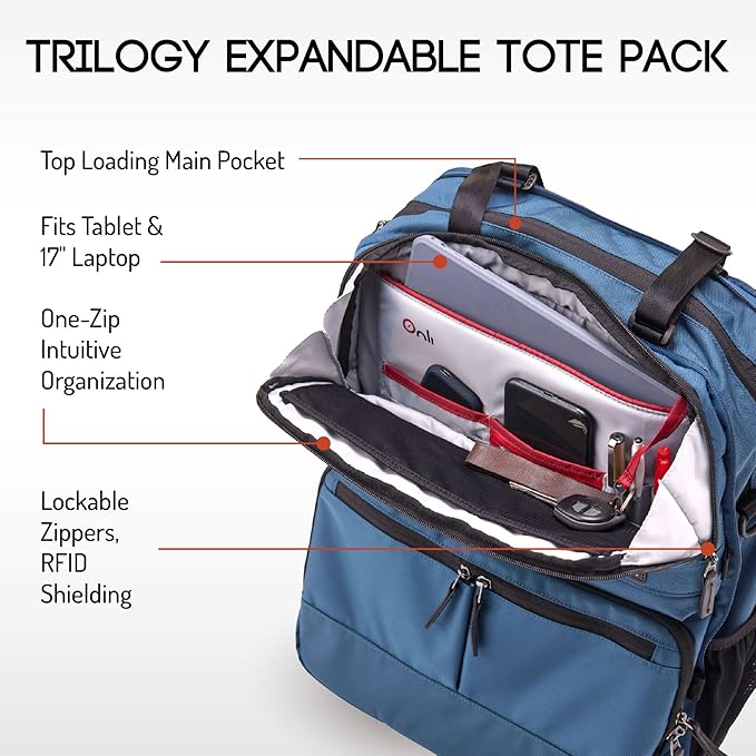 Trilogy Expandable Tote Pack (Blue) Fits under-seat on most airplanes.