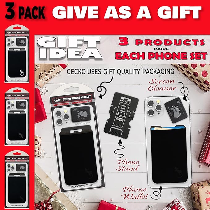 Phone Wallet - Adhesive Card Holder - Cell Phone Pouch - Stick on Lycra Pocket by Gecko - Carry Credit Cards and Cash
