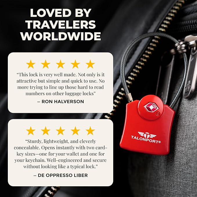 Keyless Luggage Locks TSA Approved, No Combination Needed, Lifetime Card Keys, Heavy-Duty Metal Suitcase Lock for Travel Essentials & Checked Bags (4 Pack)