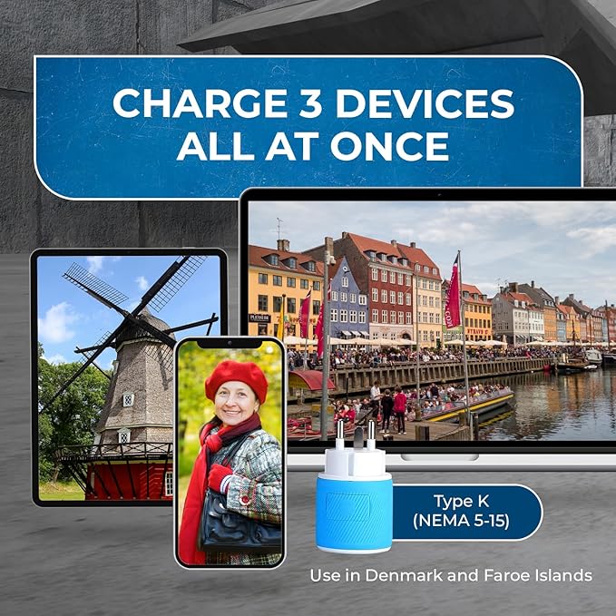 OREI Denmark Travel Plug Adapter with Dual USB - USA Input - Type K (U2U-20), Will Work with Cell Phones, Camera, Laptop, Tablets, iPad, iPhone and More