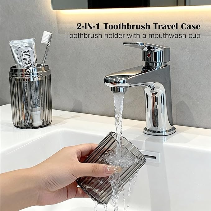 Toothbrush Travel Case, 2-in-1 Dustproof Travel Toothbrush Holder with Rinse Cup, Portable Toothbrush and Toothpaste Case for Traveling Camping School Business Trip Bathroom