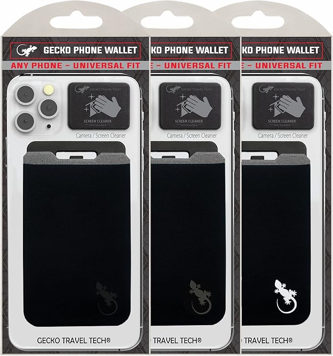 Phone Wallet - Adhesive Card Holder - Cell Phone Pouch - Stick on Lycra Pocket by Gecko - Carry Credit Cards and Cash