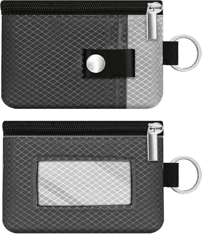 Minimalist RFID Blocking Small Wallet with ID Window,WaterResistant Zip Id Case Wallet with Lanyard Keychain for Cards,Cash,Travel,Women,Men (DardGray/LightGray)
