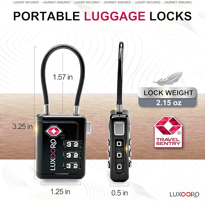 TSA Approved Luggage Lock with Alert Indicator, 3-Digit Resettable Combination, Durable Zinc Alloy Travel Lock for Suitcase, Backpack, Toolbox, Locker, All-Propose, keyless – Black (2 Pack)