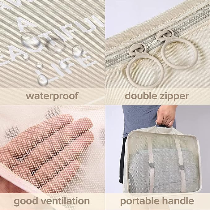9 Set Packing Cubes, Travel Luggage Packing Organizers (BEIGE)