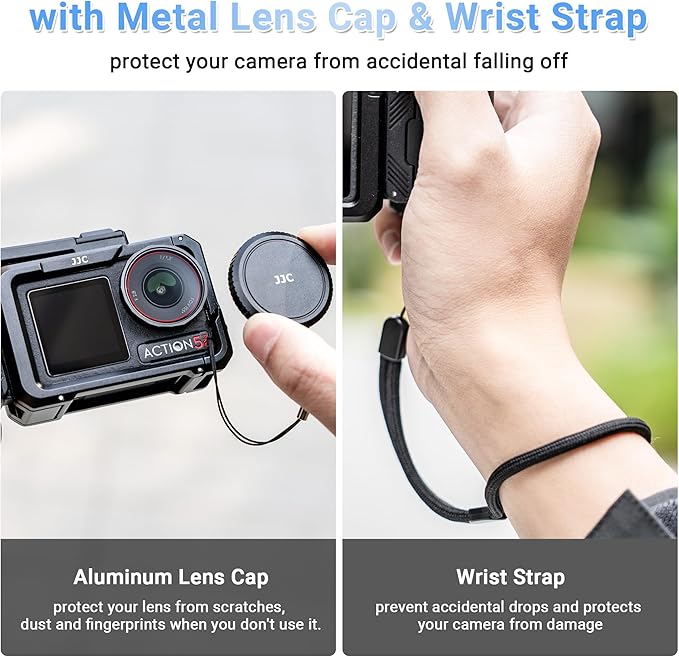 JJC Osmo Action 5 Pro Handle Grip Kit for DJI Osmo Action 5 4 3 Accessories, with Extra Battery Slot, Street Photography Magnetic Grip & Metal Cage with Shutter Button, Cold Shoe, Lens Cap, Lanyard