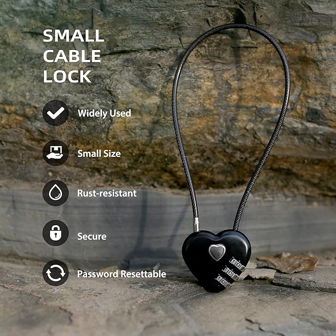 3 Digit Combination Lock Cable 1 ft, Combo Long Cable Lock with Code, Thin Wire Small Padlock Combination, for Travel Luggage, Backpack, Cabinet, Fridge Door, Bike Motorcycle Helmet