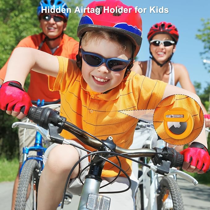 Compatible for Air Tags-4 Pack Apple Kids Hidden, for Airtag Holder for Kid, for AirTag Hidden Kids Holder with Invisible Pin, for Children, Elderly, Luggage, Clothing (Black Gray Navyblue Sky Blue)