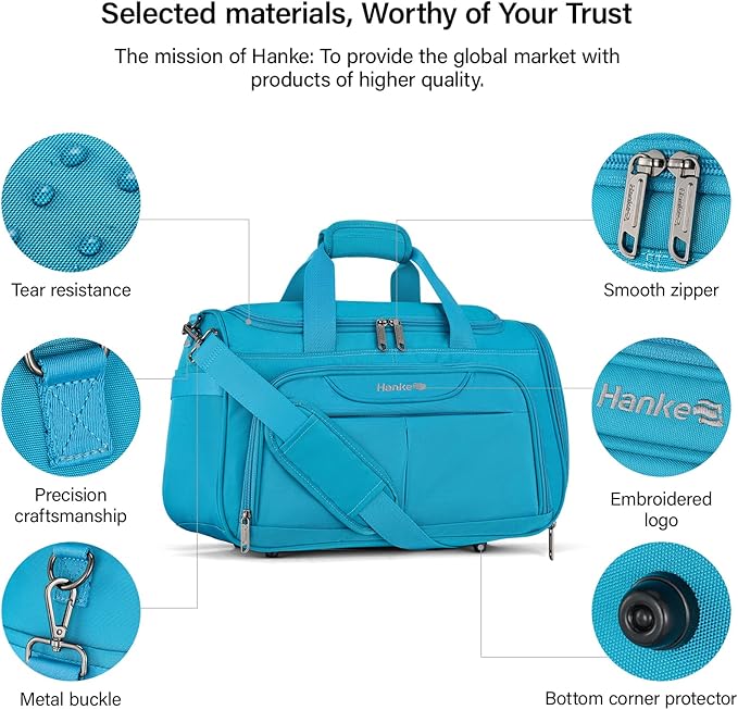 Hanke Carry On luggage Bags for Travel, Large Foldable Duffle Bag for Travel, Softside Lightweight Travel Bag Carry On Bags for Airplanes Women, Travel Tote Bags for Women Men.(Caribbean Blue)