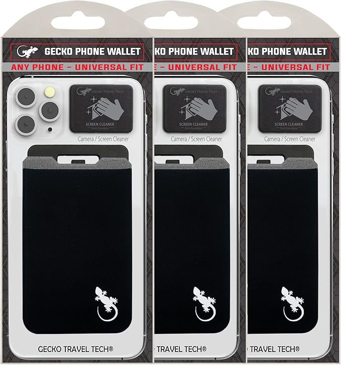 Phone Wallet - Adhesive Card Holder - Cell Phone Pouch - Stick on Lycra Pocket by Gecko - Carry Credit Cards and Cash