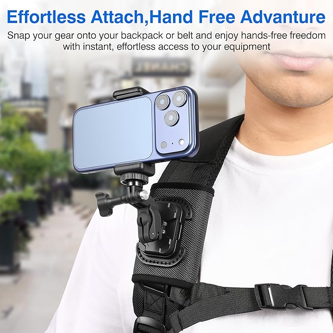 Backpack Mount Shoulder Strap Clip Holder 360° Bag Belt Adjust Quick Release Adapter for Insta360 X5 X4 Air Ace Pro 2 for DJI Osmo 360 Nano Action 6 5 Pro Pocket 3 for GoPro Max2 13 12 11 Accessories