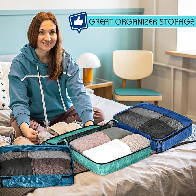 5 Pcs Packing Cubes for Suitcase Large Travel Cubes Carry on Luggage Organizer Bags for Clothes Accessories(S,Blue)