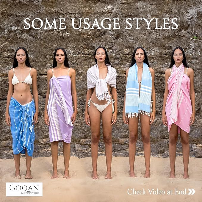 Goqan Turkish Beach Towels Oversized 6 Pack 39x71, Large Beach Blankets, 100% Cotton Sand Free, Quick Dry Towel Set, Pool Essentials for Family on Airplane, Travel, Beach Bag, Lightweight -Beige