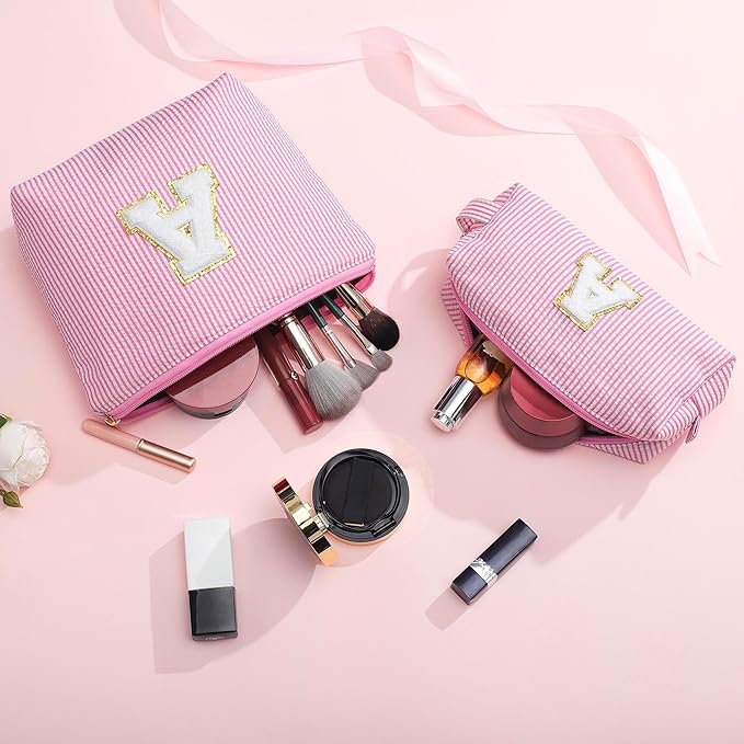 YOOLIFE Mothers Day Gifts for Mom Women Daughter Birthday Gifts for Kids Teen Girls | Initial Makeup Bag | Travel Cosmetic Bag | 11 12 13 14 15 16 Years Old Girl Gift Teacher Graduation Gift Pink A
