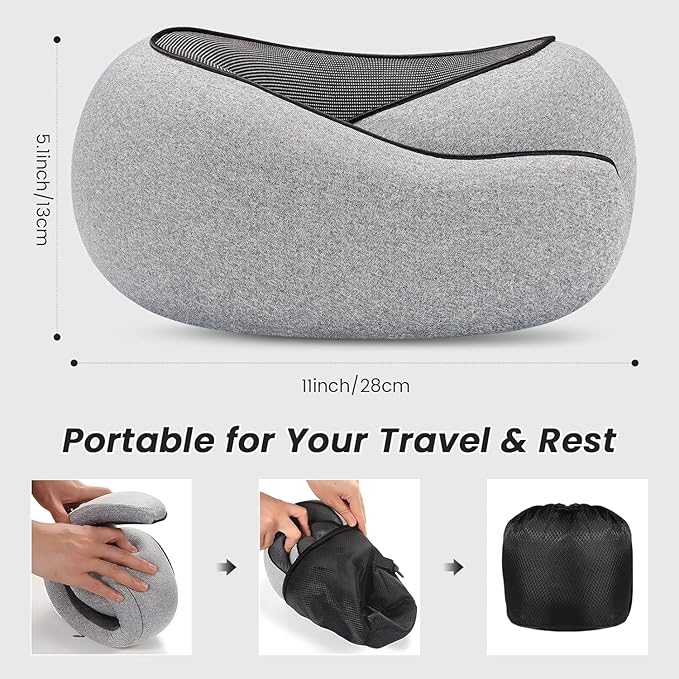 Travel Neck Pillows, 100% Memory Foam Filling, Travel Pillows for Airplanes, Compact and Ergonomic Design, Best for Sleeping Plane Train Travel Essentials (Light Grey)